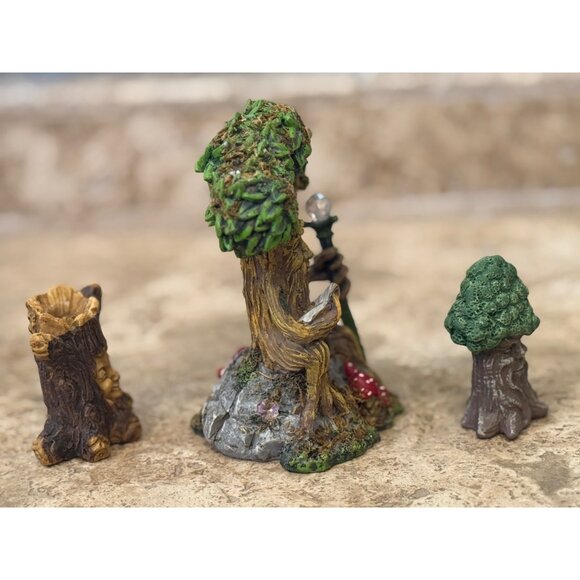 Whimsical Tree-Themed Figurine Set of 3 Featuring Reading Tree Tree Stump Candle - Picture 6 of 10